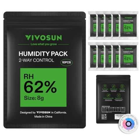 Vivosun 62% RH Two-Way Humidity Control Packs, Size 8 g, 10 Packs, Each for Storing 1 oz, Moisture Balancer with RH Indicator Card for Food & Herb Storage