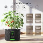 Vivosun 7 Gallon Grow Bags 5 - Pack Black Thickened Nonwoven Fabric Pots with Handles, Multi - Purpose Rings - Green Thumb Depot