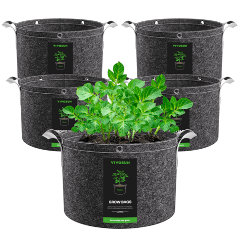 Vivosun 7 Gallon Grow Bags 5 - Pack Black Thickened Nonwoven Fabric Pots with Handles, Multi - Purpose Rings - Green Thumb Depot