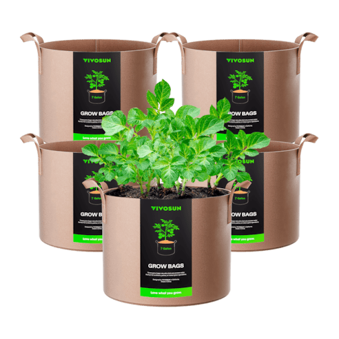 Vivosun 7 Gallon Grow Bags 5 - Pack Brown Thickened Nonwoven Fabric Pots with Handles - Green Thumb Depot