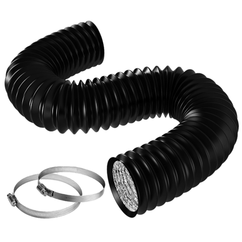 Vivosun 8 Inch 25 Feet Black Non - Insulated Flex Air Aluminum Ducting, w/Two 8 Inch Stainless Steel Clamps - Green Thumb Depot