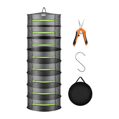 Vivosun 8-Layer Mesh Drying Rack Hanging Design with Green Zippers