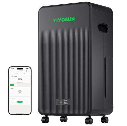 Vivosun AeroDrain D12 Intelligent Environmental Dehumidifier, up to 12L/day, 2L Water Tank, with Temperature & Humidity Sensor Probe - Green Thumb Depot