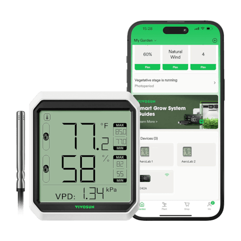 Vivosun AeroLab THB1S Bluetooth Hygrometer Thermometer, External Sensor Probe Included - Green Thumb Depot