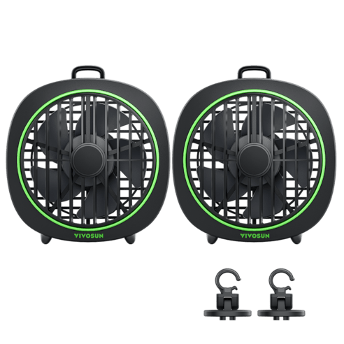 AeroWave D4, 4” Grow Tent Clip Fan with Detachable Hook, Black, 2 Pack