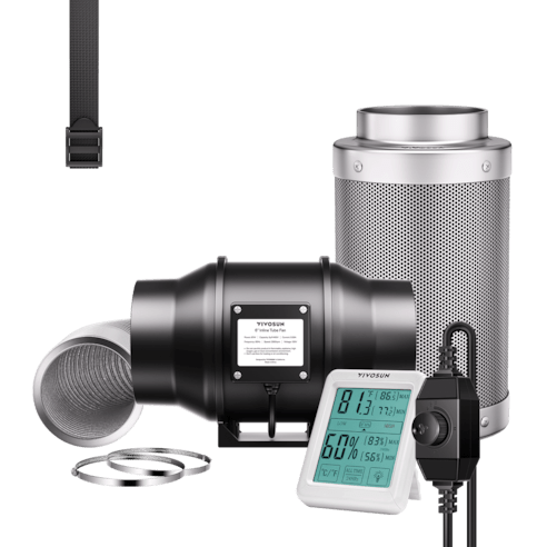 Vivosun Air Filtration Kit R6 6", Inline Fan R6 with Variable Speed Controller, Thermometer, Carbon Filter & Ducting Combo - Green Thumb Depot