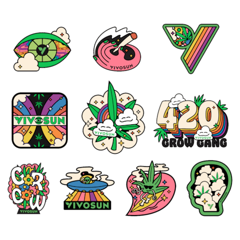 Vivosun Brand Stickers Featuring Unique Designs, 10 pcs - Green Thumb Depot