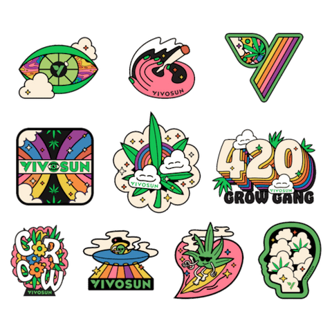 Vivosun Brand Stickers Featuring Unique Designs, 10 pcs