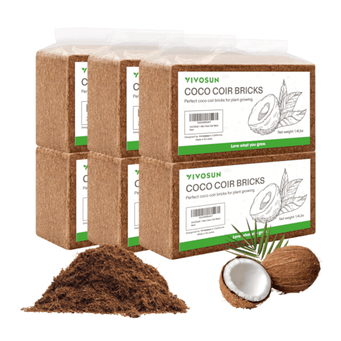 Vivosun Coco Coir Brick, 1.4lbs 100% Natural Organic Compressed Coconut Coir Fiber with Low EC 6 Pack - Green Thumb Depot