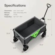 Vivosun Collapsible Folding Wagon, Outdoor Utility with Silent Universal Wheels, 110L, Grey & Green - Green Thumb Depot