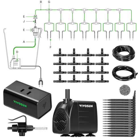 Vivosun FlexFeed Automatic Drip Irrigation Kit for Indoor & Outdoor Plants, Smart Watering System with 16 Drip Emitters, 4mm Fast Flow, App - Controlled A10 GrowHub, Quiet 15W Pump - Green Thumb Depot