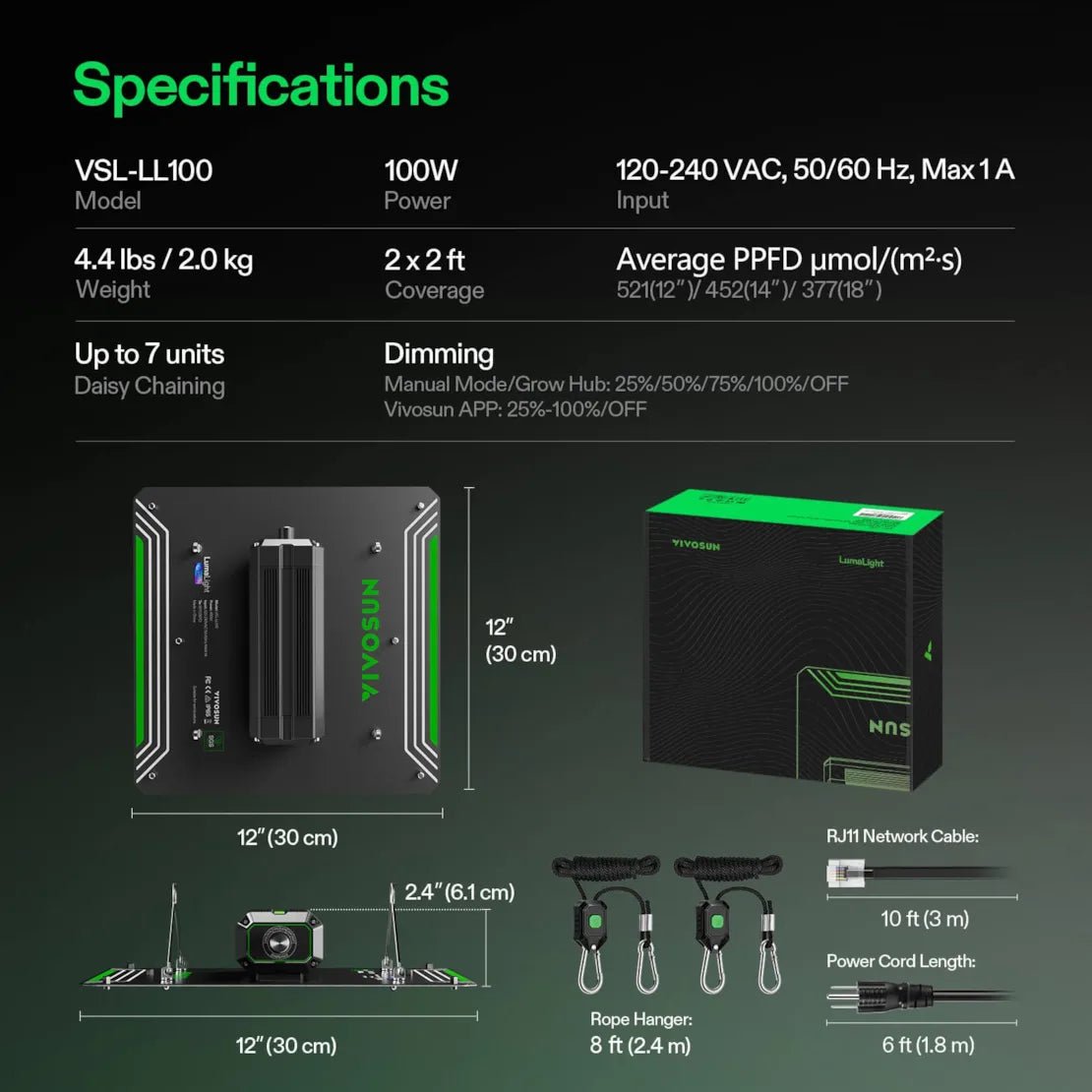 Vivosun LumaLight LED Grow Light, Full Spectrum Plant Light, 100W Smart Dimmable & High PPFD for Indoor Plants Seedling Vegetables Bloom - Green Thumb Depot