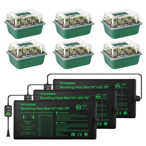 Vivosun Seedling Combo w/ 3 - Pack 10"x20.75" Heat Mat and 6 - Pack Seed Starter Trays - Green Thumb Depot
