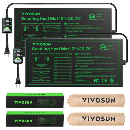 Vivosun Seedling Heat Mat with Dual Digital Display Thermostat, 10" x 20.75" Black Warm Hydroponic Heating Pad for Seed Germination, 2 Pack - Green Thumb Depot