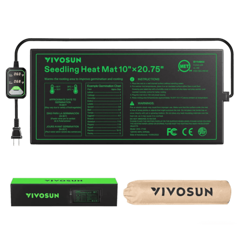 Vivosun Seedling Heat Mat with Dual Digital Display Thermostat, 10" x 20.75" Black Warm Hydroponic Heating Pad for Seed Germination - Green Thumb Depot