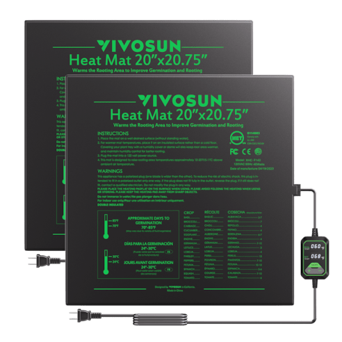 Vivosun Seedling Heat Mat with Dual Digital Display Thermostat, 20" x 20.75" Black Warm Hydroponic Heating Pad for Seed Germination - Green Thumb Depot