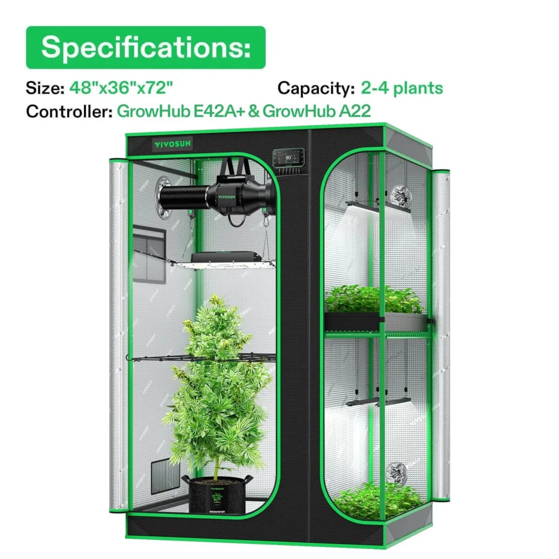 Vivosun Smart 2 - in - 1 Grow Tent Kit 3x4, 2 - Plant Complete System, with WiFi E42A+ Controller, AeroLight Wing AW200SE LED Grow Light, and 4 - inch AeroZesh G4 Ventilation Combo - Green Thumb Depot