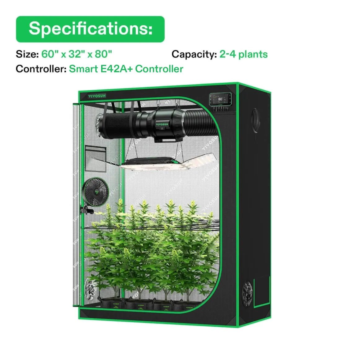 Vivosun Smart Grow Tent Kit 2x5, 3 - Plant Complete System, with WiFi E42A+ Controller, 200W AeroLight Wing LED Grow Light, 6 - inch AeroZesh T6 Ventilation Combo, and AeroWave E6 Gen2 Clip - on Fan - Green Thumb Depot