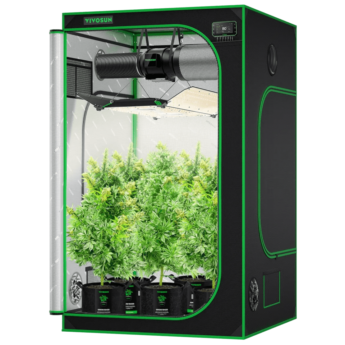 Vivosun Smart Grow Tent Kit 4x4, 4 - Plant Complete System, with WiFi E42A+ Controller, 400W AeroLight Wing LED Grow Light, 6 - inch AeroZesh G6 Ventilation Combo - Green Thumb Depot