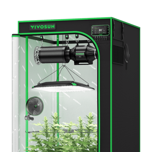 Vivosun Smart Grow Tent Kit Pro 2.7x2.7, 2 - Plant Complete System, with WiFi E42A+ Controller, 100W AeroLight LED Grow Light, 4 - inch AeroZesh T4 Ventilation Combo, and AeroWave E6 Gen2 Clip - on Fan - Green Thumb Depot