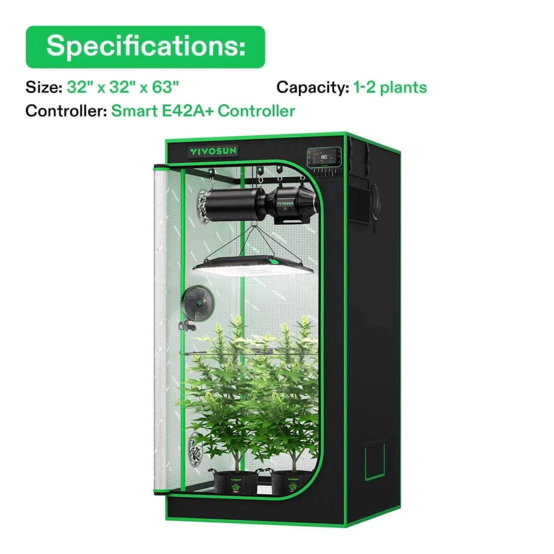 Vivosun Smart Grow Tent Kit Pro 2.7x2.7, 2 - Plant Complete System, with WiFi E42A+ Controller, 100W AeroLight LED Grow Light, 4 - inch AeroZesh T4 Ventilation Combo, and AeroWave E6 Gen2 Clip - on Fan - Green Thumb Depot