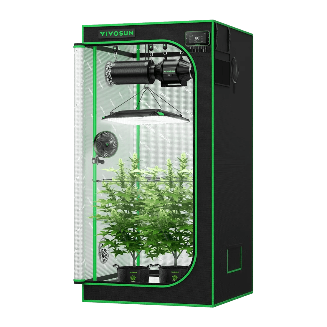 Vivosun Smart Grow Tent Kit Pro 2.7x2.7, 2 - Plant Complete System, with WiFi E42A+ Controller, 100W AeroLight LED Grow Light, 4 - inch AeroZesh T4 Ventilation Combo, and AeroWave E6 Gen2 Clip - on Fan - Green Thumb Depot