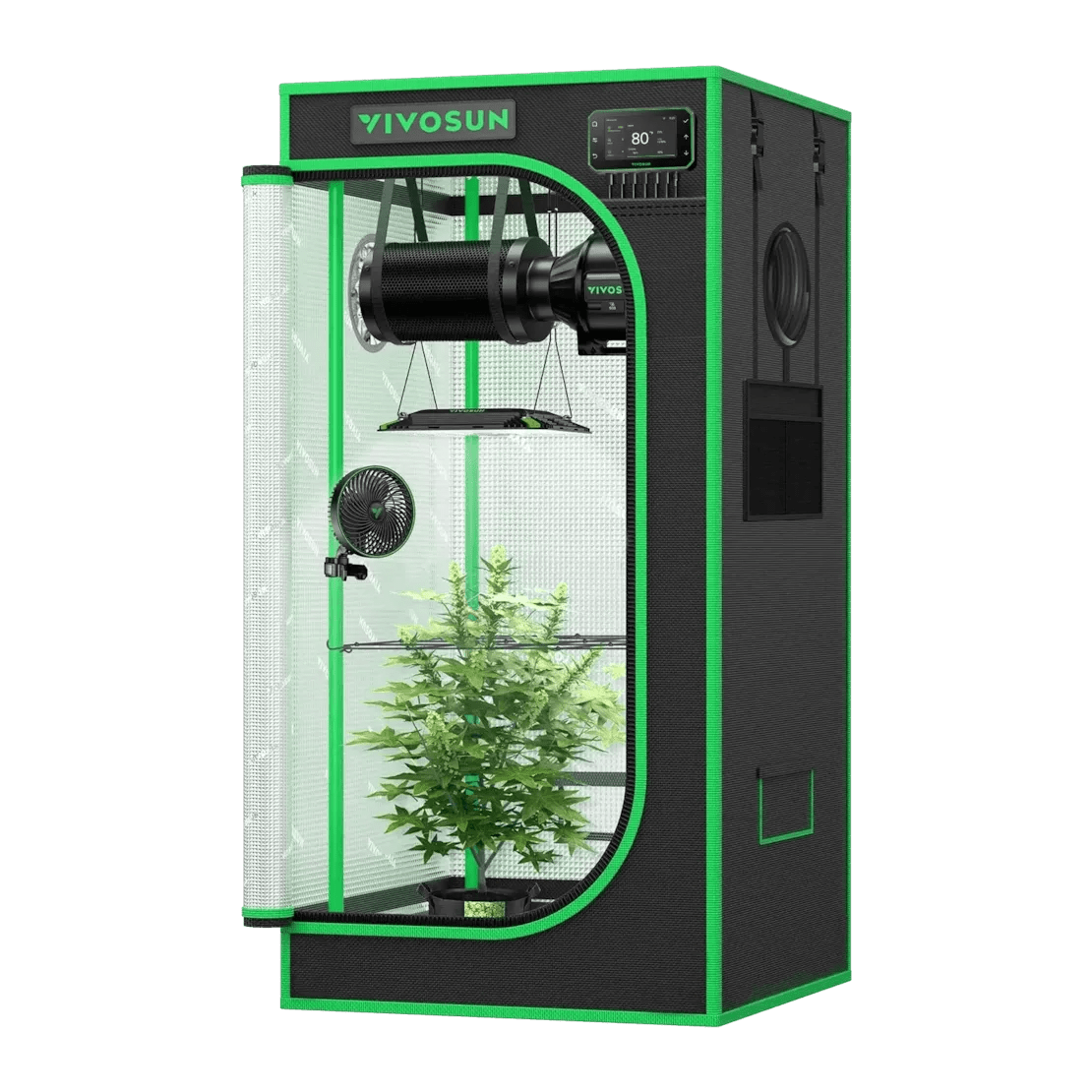 Vivosun Smart Grow Tent Kit Pro 2x2, 1 - Plant Complete System, with WiFi E42A+ Controller, 100W AeroLight LED Grow Light, 4 - inch AeroZesh T4 Ventilation Combo, and AeroWave E6 Gen2 Clip - on Fan - Green Thumb Depot