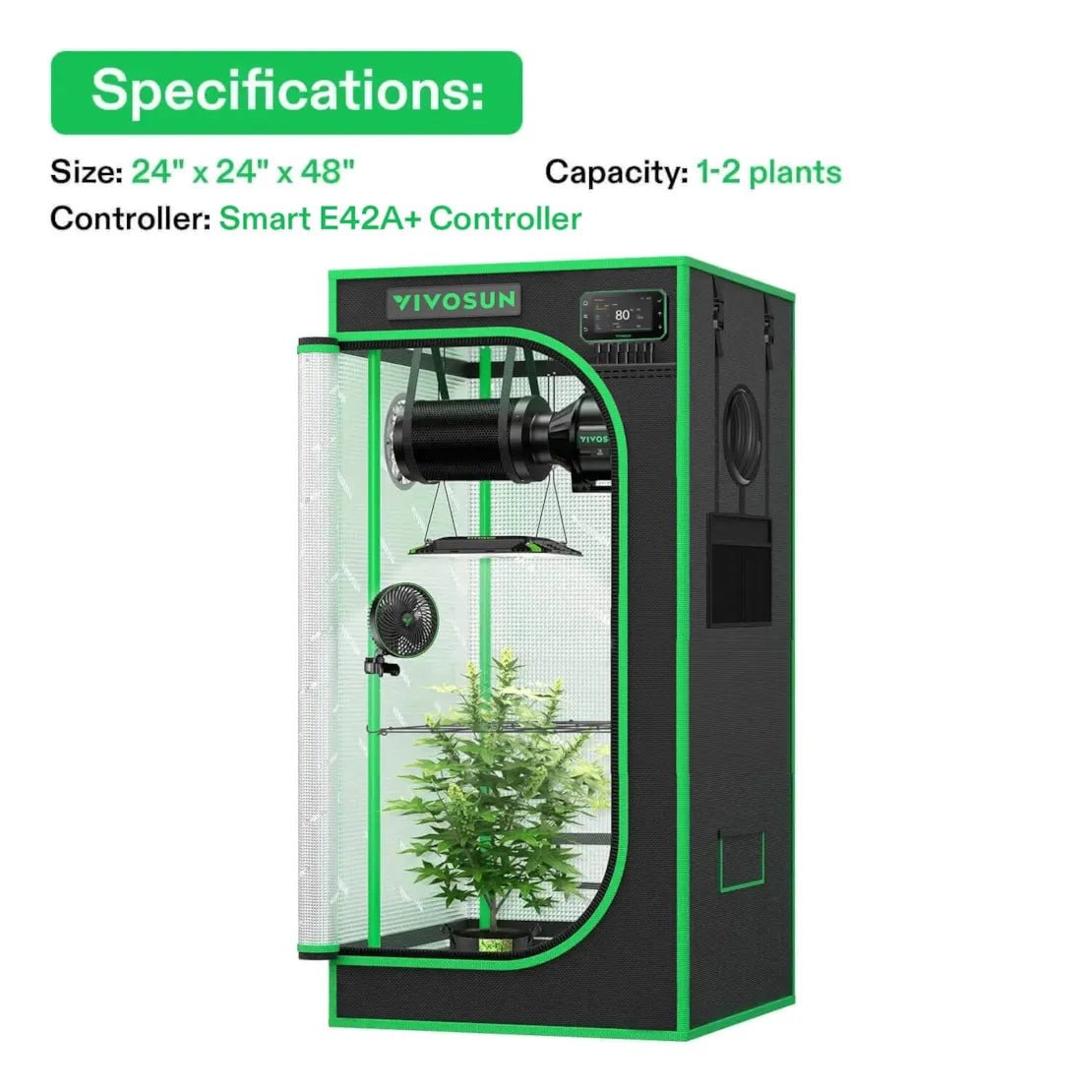 Vivosun Smart Grow Tent Kit Pro 2x2, 1 - Plant Complete System, with WiFi E42A+ Controller, 100W AeroLight LED Grow Light, 4 - inch AeroZesh T4 Ventilation Combo, and AeroWave E6 Gen2 Clip - on Fan - Green Thumb Depot