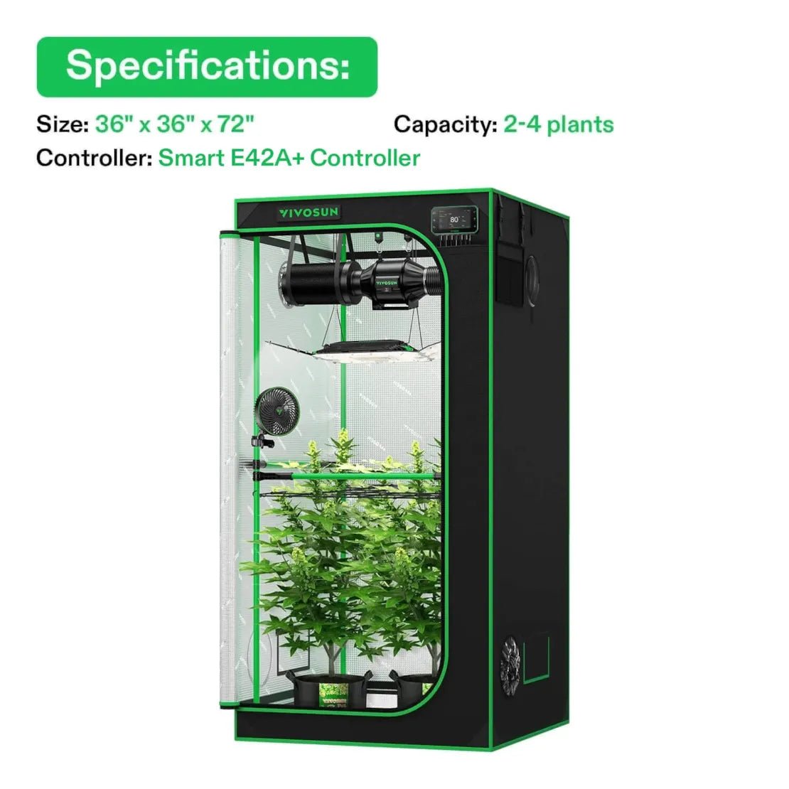 Vivosun Smart Grow Tent Kit Pro 3x3, 3 - Plant Complete System, with WiFi E42A+ Controller, 200W AeroLight Wing LED Grow Light, 4 - inch AeroZesh T4 Ventilation Combo, and AeroWave E6 Gen2 Clip - on Fan - Green Thumb Depot