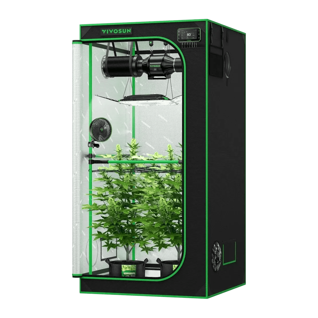 Vivosun Smart Grow Tent Kit Pro 3x3, 3 - Plant Complete System, with WiFi E42A+ Controller, 200W AeroLight Wing LED Grow Light, 4 - inch AeroZesh T4 Ventilation Combo, and AeroWave E6 Gen2 Clip - on Fan - Green Thumb Depot