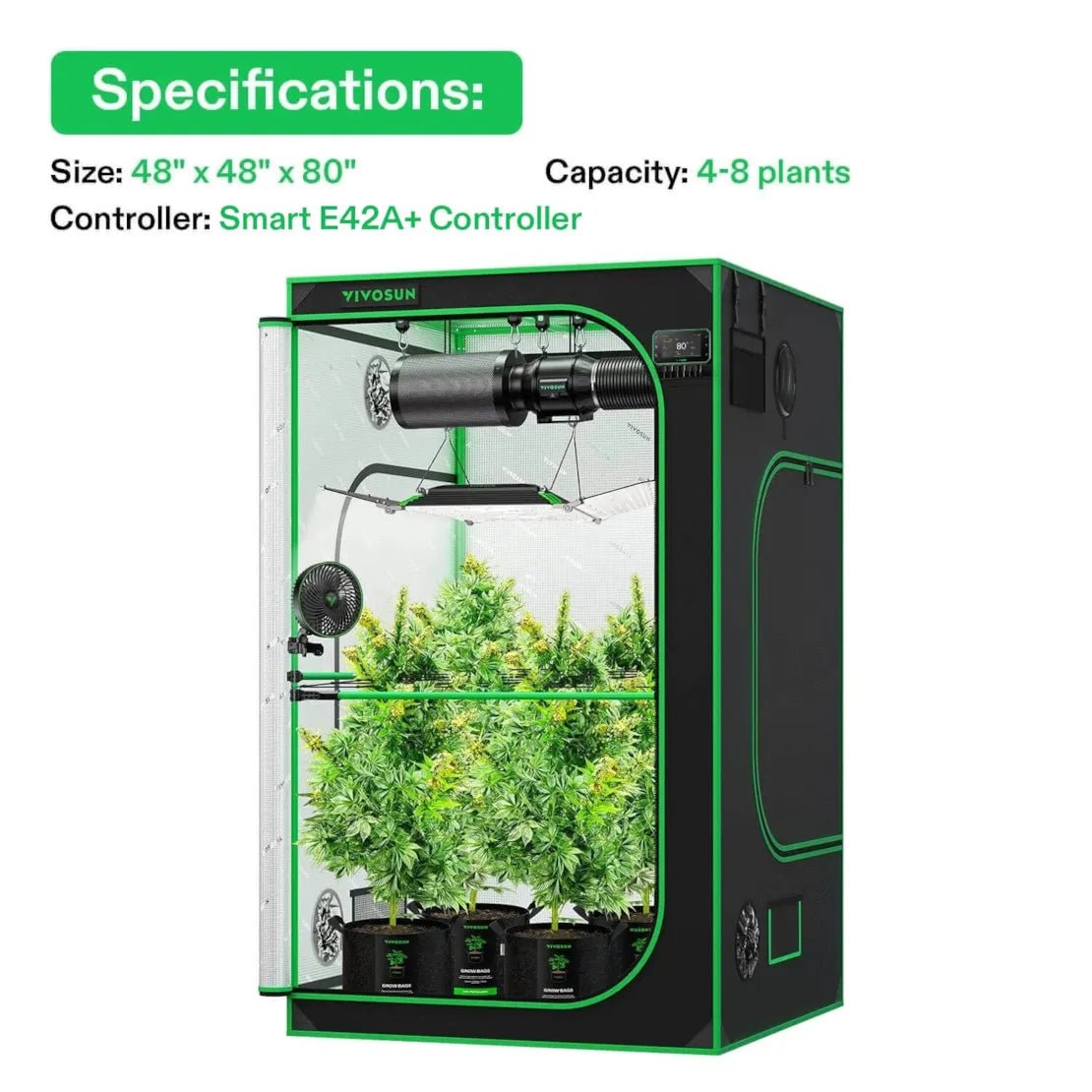 Vivosun Smart Grow Tent Kit Pro 4x4, 4 - Plant Complete System, with WiFi E42A+ Controller, 400W AeroLight Wing LED Grow Light, 6 - inch AeroZesh T6 Ventilation Combo, and AeroWave E6 Gen2 Clip - on Fan - Green Thumb Depot