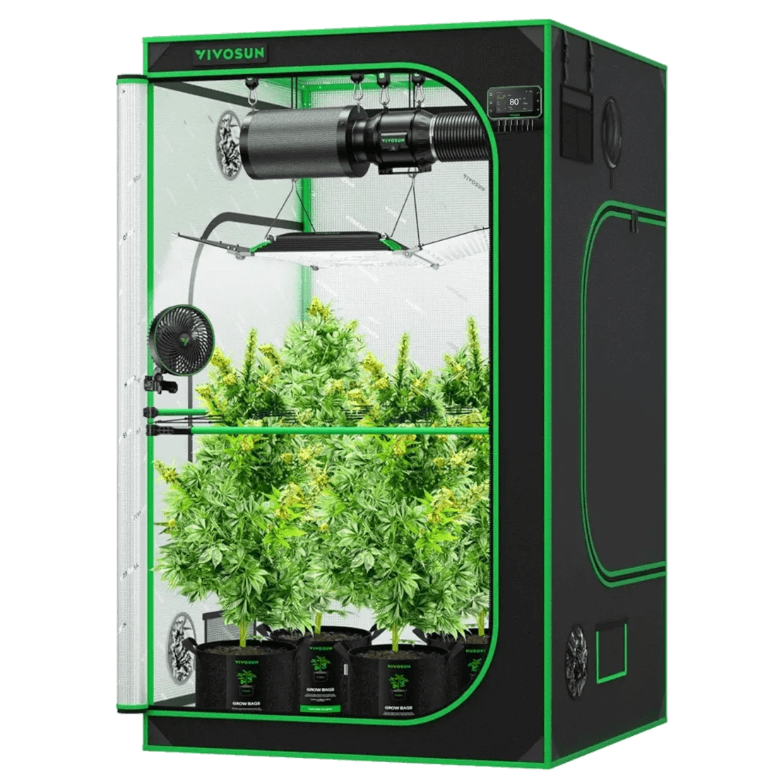 Vivosun Smart Grow Tent Kit Pro 4x4, 4 - Plant Complete System, with WiFi E42A+ Controller, 400W AeroLight Wing LED Grow Light, 6 - inch AeroZesh T6 Ventilation Combo, and AeroWave E6 Gen2 Clip - on Fan - Green Thumb Depot