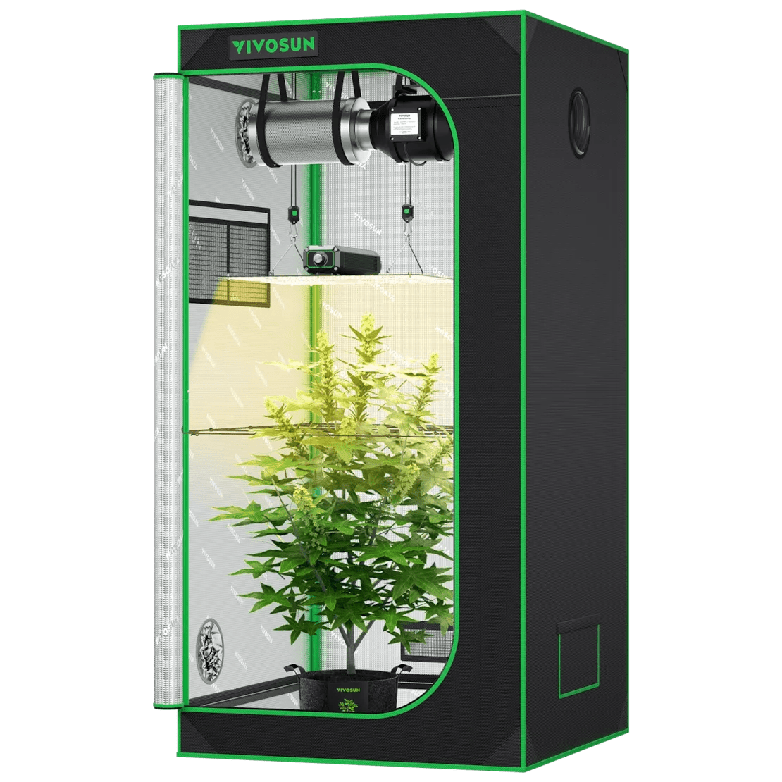 Vivosun Starter Grow Tent Kit, 2.7 × 2.7ft 2 - Plant System, WiFi - Controlled Grow System with Full Spectrum LED Grow Light, Automatic Ventilation, GrowHub Outlet A22 with Temperature and Humidity Sensor - Green Thumb Depot
