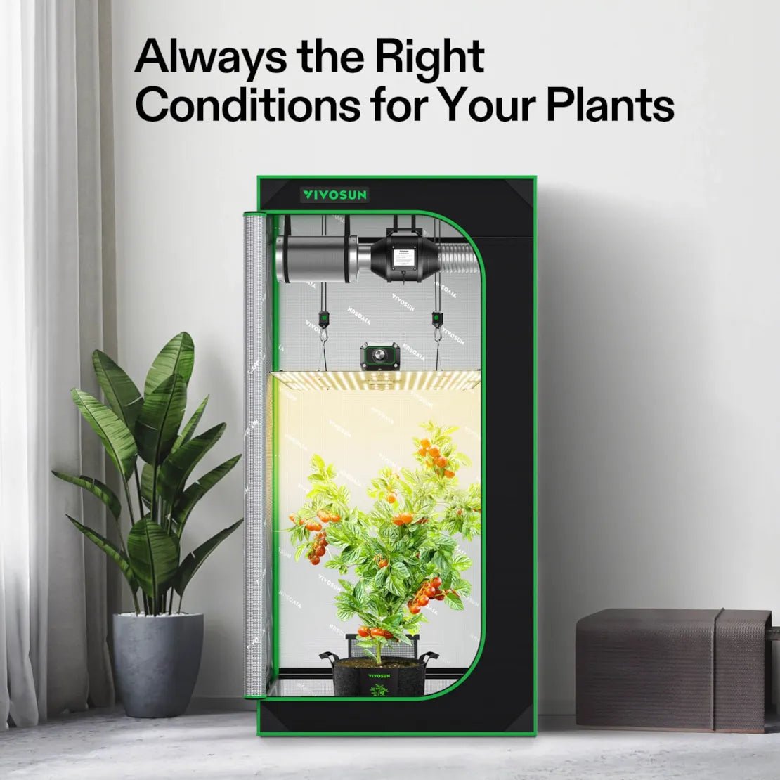 Vivosun Starter Grow Tent Kit, 2.7 × 2.7ft 2 - Plant System, WiFi - Controlled Grow System with Full Spectrum LED Grow Light, Automatic Ventilation, GrowHub Outlet A22 with Temperature and Humidity Sensor - Green Thumb Depot