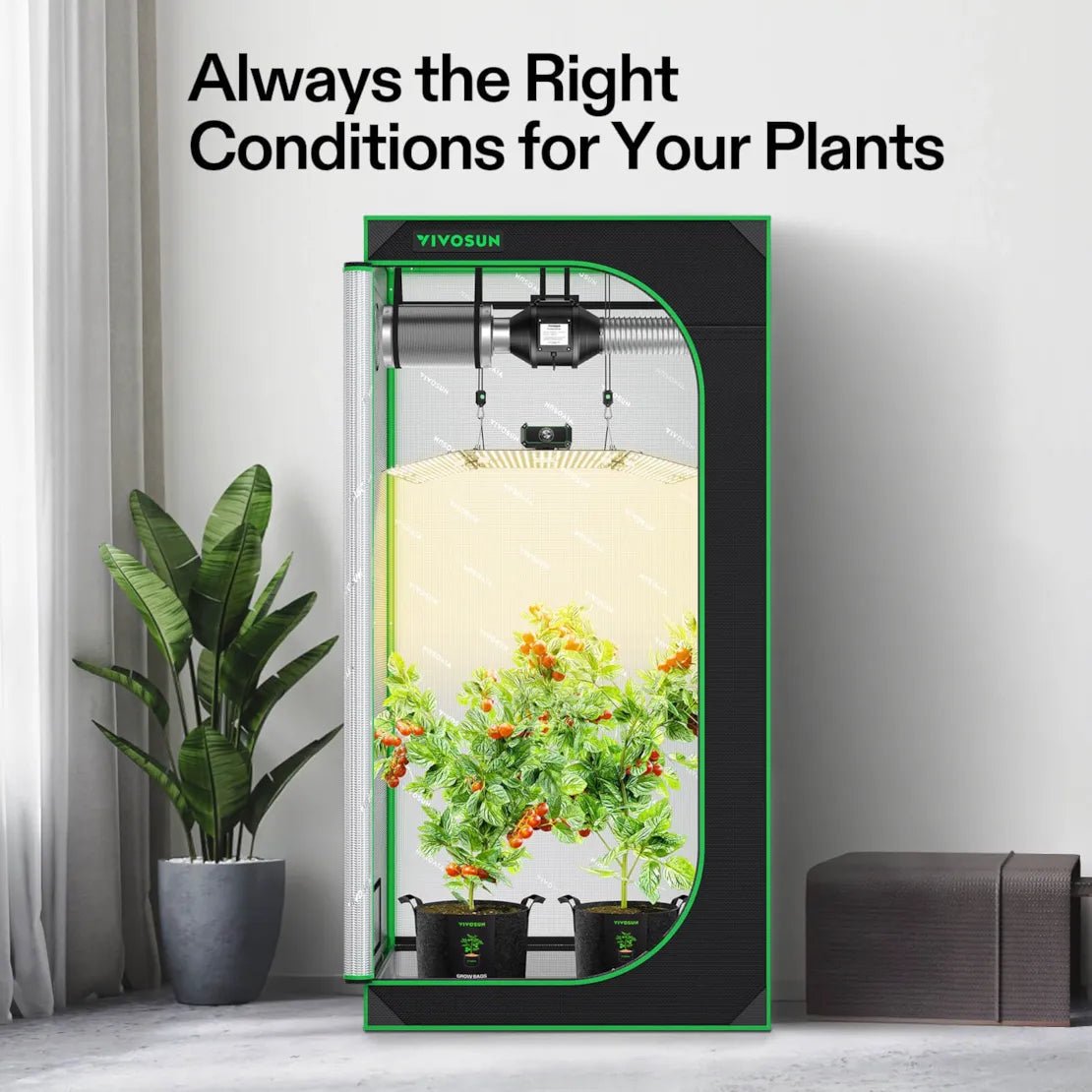 Vivosun Starter Grow Tent Kit, 3 × 3ft 3 - Plant System, WiFi - Controlled Grow System with Full Spectrum LED Grow Light, Automatic Ventilation, GrowHub Outlet A22 with Temperature and Humidity Sensor - Green Thumb Depot
