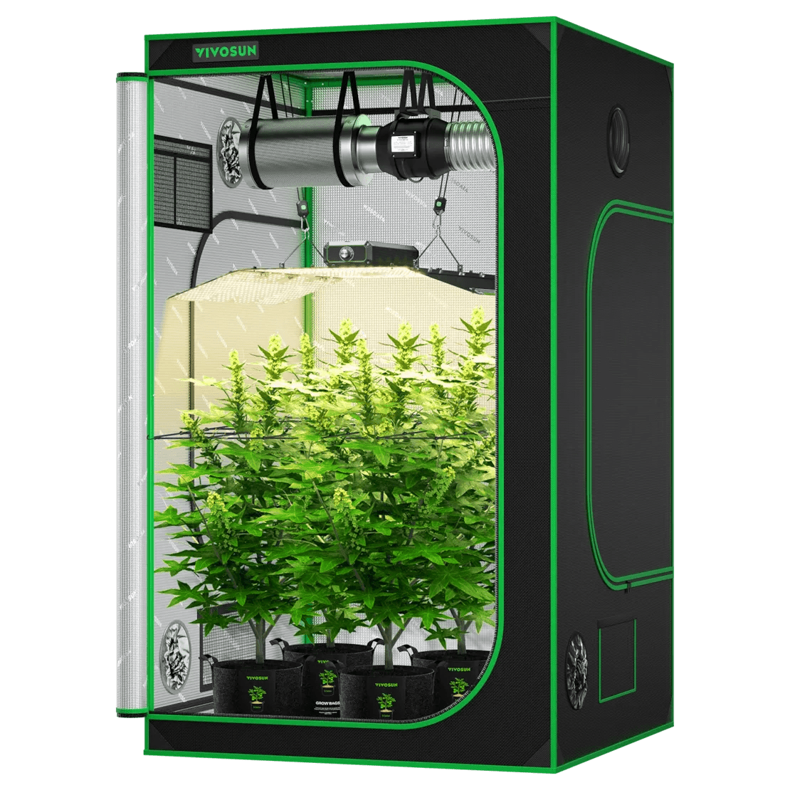 Vivosun Starter Grow Tent Kit, 4 × 4ft 4 - Plant System, WiFi - Controlled Grow System with Full Spectrum LED Grow Light, Automatic Ventilation, GrowHub Outlet A22 with Temperature and Humidity Sensor - Green Thumb Depot