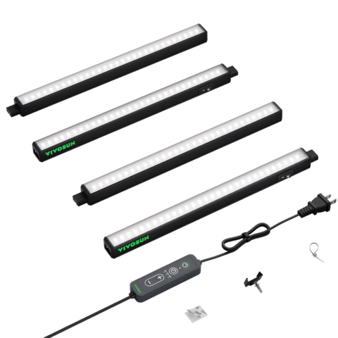 Vivosun T5 Grow Lights for Indoor Plants, 5000K Full Spectrum 28W (4 x 7W), 1FT LED Plant Light Strip with Timer & Dimming Controller for Seed Starting, 4-Pack