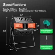 Vivosun Tumbling Composter Dual Rotating Batch Compost Bin 43 Gallon Orange - Green Thumb Depot