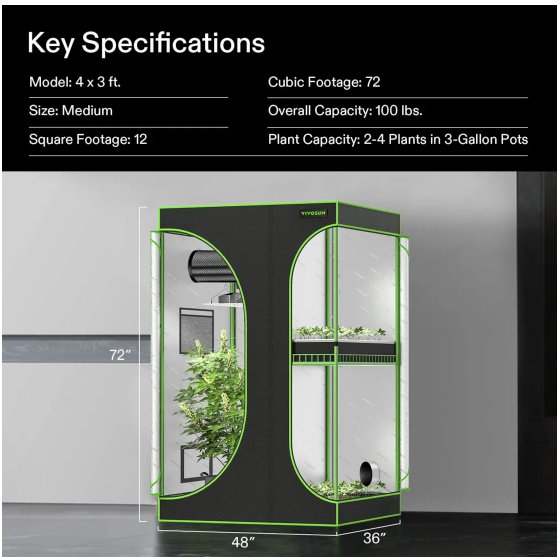 Vivosun 2-in-1 Mylar Grow Tent 4x3 with Multi-Chamber, 48″ x 36″ x 72″ - Green Thumb Depot