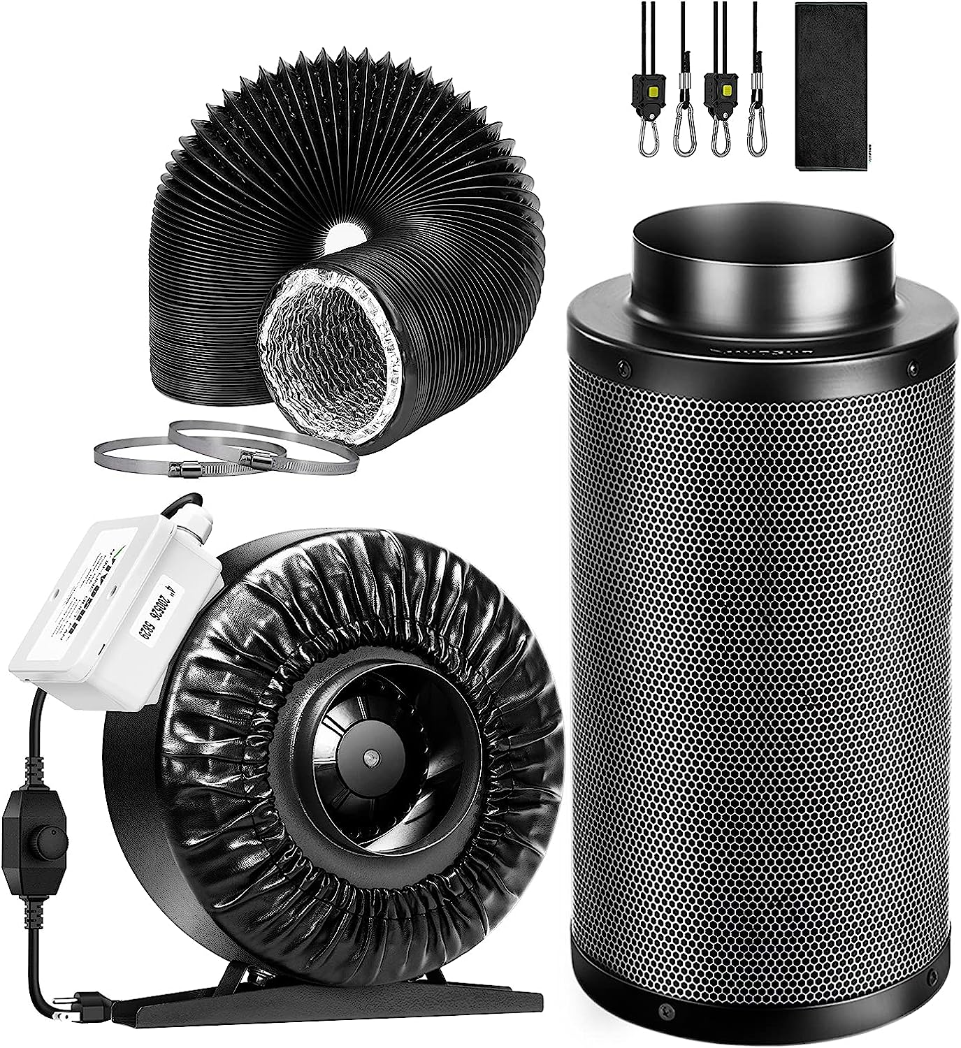 VIVOSUN CFM Inline Duct Fan Kit with Carbon Filter and Ducting - Green Thumb Depot