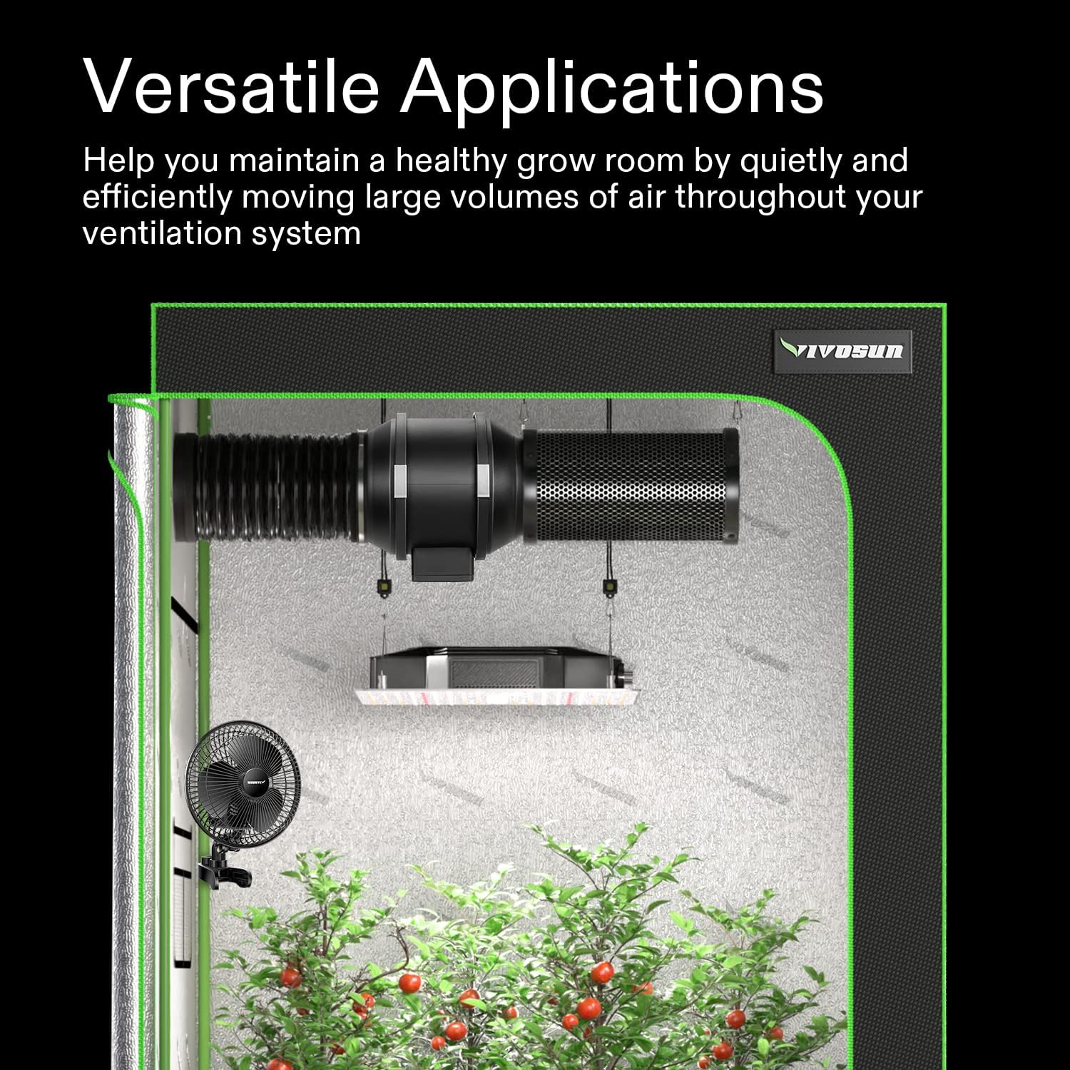 VIVOSUN CFM Inline Duct Fan Kit with Carbon Filter and Ducting - Green Thumb Depot