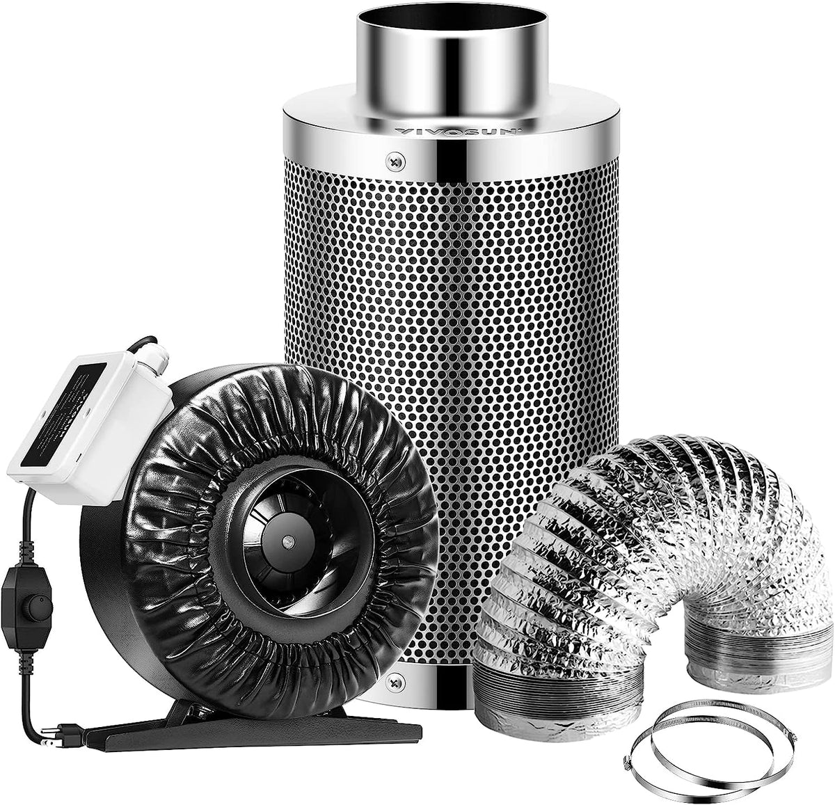 Vivosun CFM Inline Duct Fan Kit with Carbon Filter and Ducting — Green ...