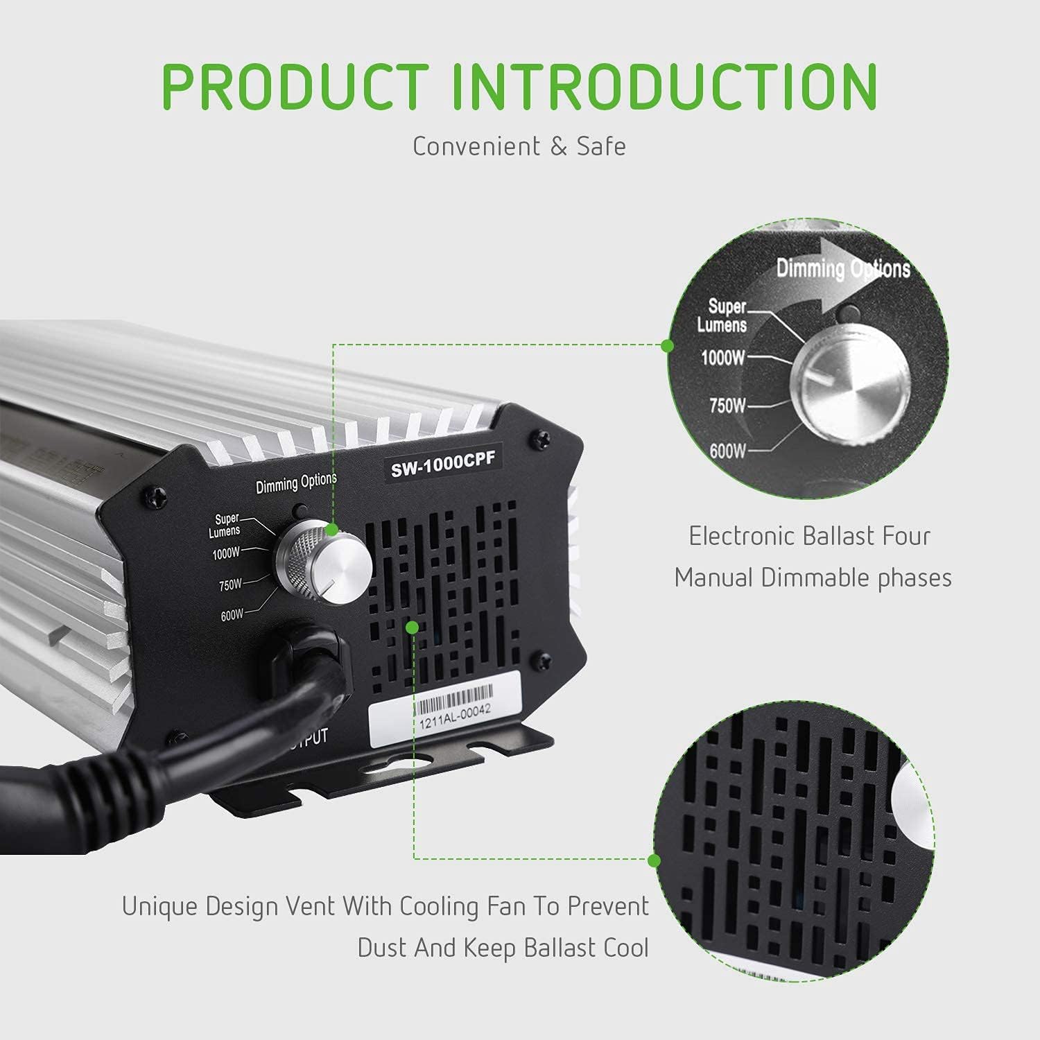 VIVOSUN Hydroponic 1000 Watt Digital Dimmable Electronic Ballast for HPS MH Grow Lights - Green Thumb Depot