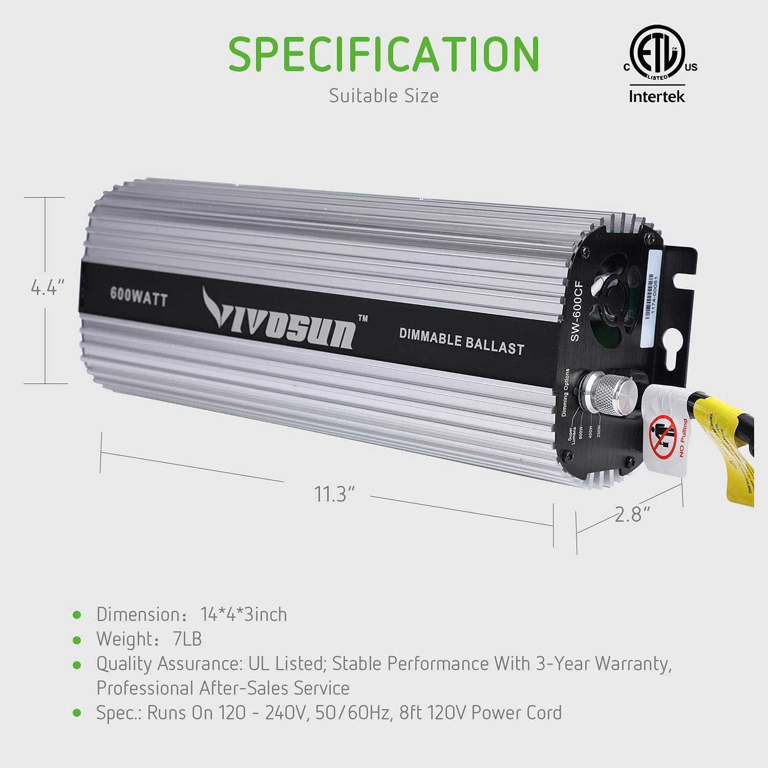 VIVOSUN Hydroponic Grow Light Air Cooled Reflector Kit - Green Thumb Depot