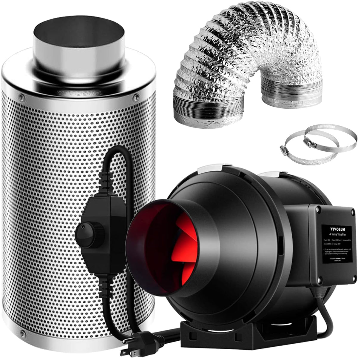 Vivosun Inline Fan with Speed Controller Filter Clamp Kit — Green Thumb ...