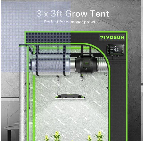 Vivosun Mylar 3x3 Grow Tent, 36″ x 36″ x 72″ - Green Thumb Depot