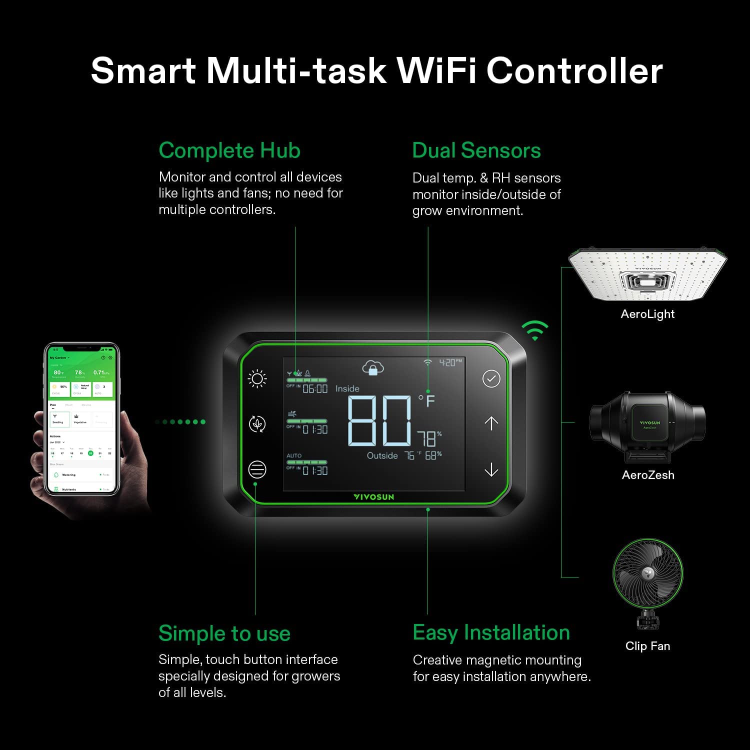 VIVOSUN Smart Grow System with Aero Light 100W LED Grow Light and Grow Hub Controller - Green Thumb Depot